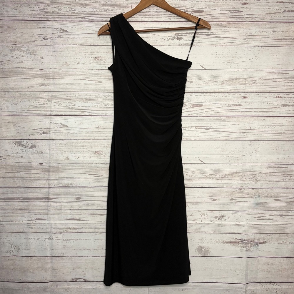 Lauren Ralph Lauren Black One Shoulder Ruched Cocktail Dress Size 2